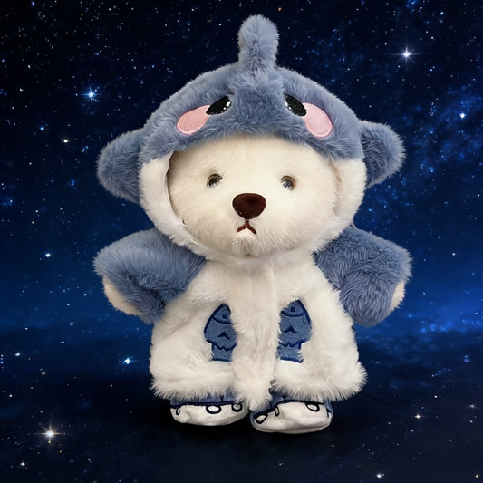 Cute White Teddy Bear Plush Toy with Blue and White Outfit | Soft Stuffed Doll with Coat and Shoes, Creative Gift, Home Decor, Game Filled Animal Series