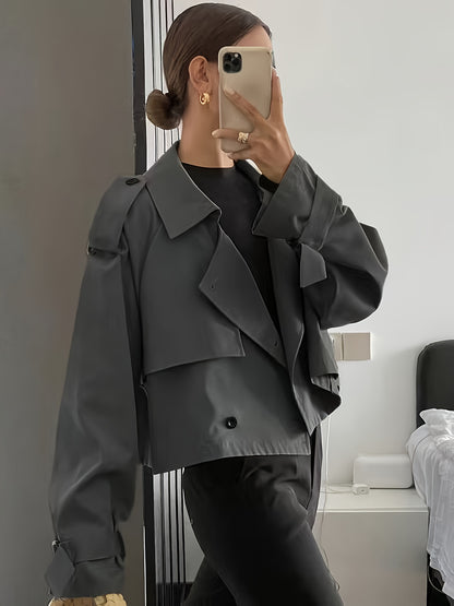 Women's Spring/Autumn Solid Color Simple Loose Casual Short Long Sleeve Trench Coat