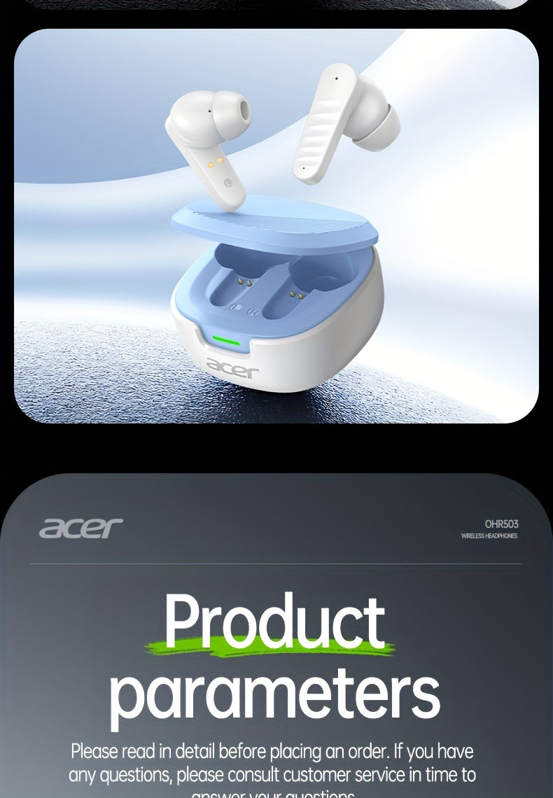 30h Wireless Earbuds Acer OHR503 Mini Sport Wireless Earbuds | Wireless Stereo, Long 30h Standby, Noise-Canceling, Comfortable Wear | Universal Fit, Latest Model, Touch Control