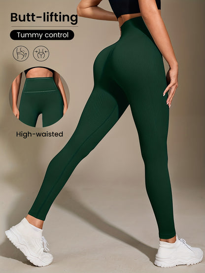 Women's High-Waisted Slimming Ribbed Leggings for Yoga