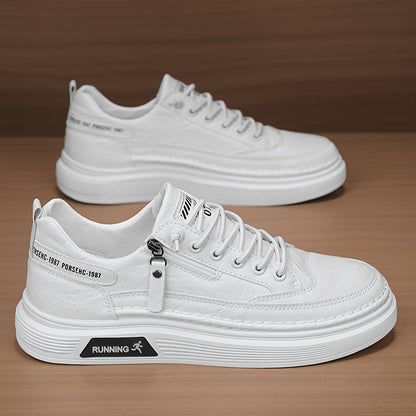 Men's Low-Top Sneakers with Side Zipper - Upper & Cushioned Rubber Sole, Round Toe Casual Lazy-/Shoe for Daily Wear,, Office - Trendy Minimalist Sneakers - ayq
