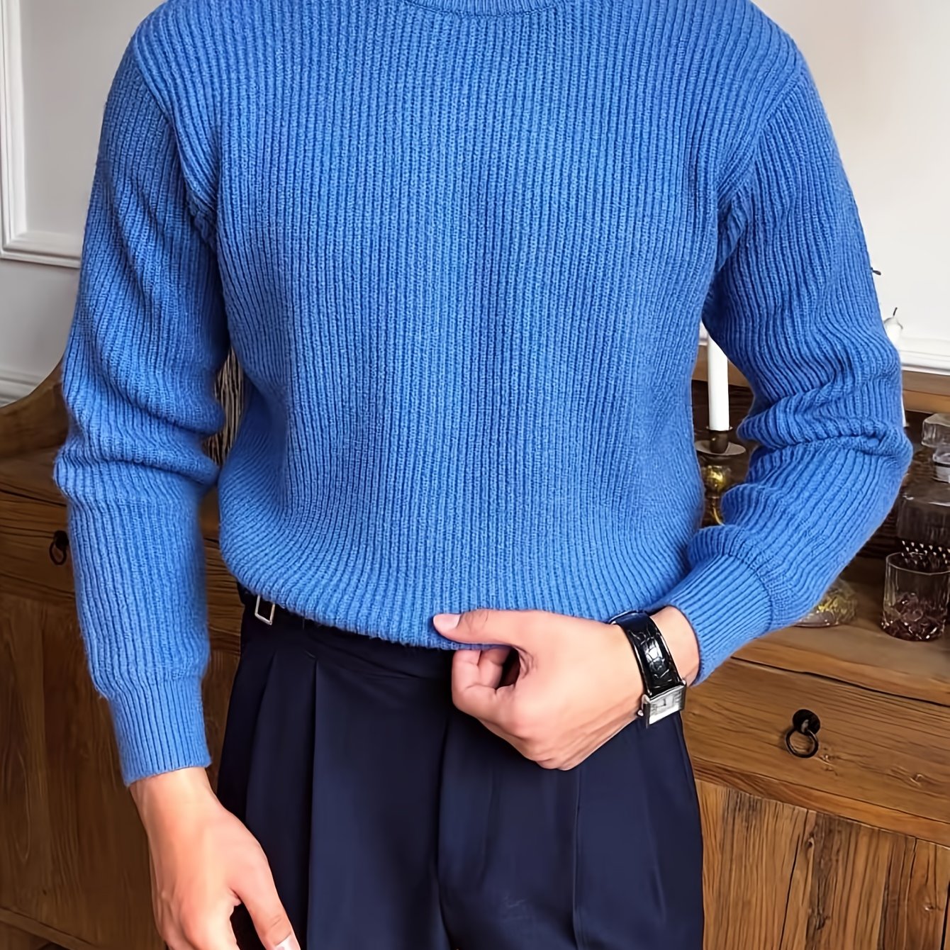 Light Mature Style Autumn/Winter Solid Color Basic Men's Long Sleeve Casual British Round Neck Pullover Knitted Turtlenecker