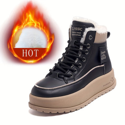 Women'S Insulated Plush-Lined Snow Boots, Non-Slip Thick-Soled Ankle Boots, Fleece-Lined Outdoor Flat Shoes, Stylish High-Top Casual Shoes for Winter.