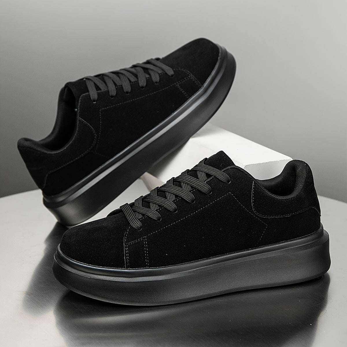 Men's Shoes, Unisex, Plus Size, Discounted Footwear, Versatile Black Skate Shoes, Fiber Fabric, Lightweight Casual Sneakers, Suitable for Outdoor Daily Commuting Activities - ayq