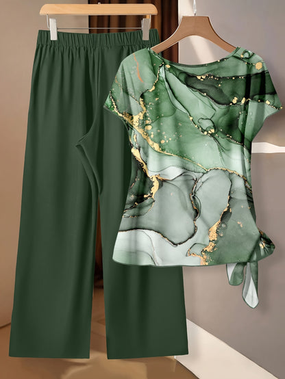 Plus Size Women's Floral Print Two-Piece Casual Summer Outfit