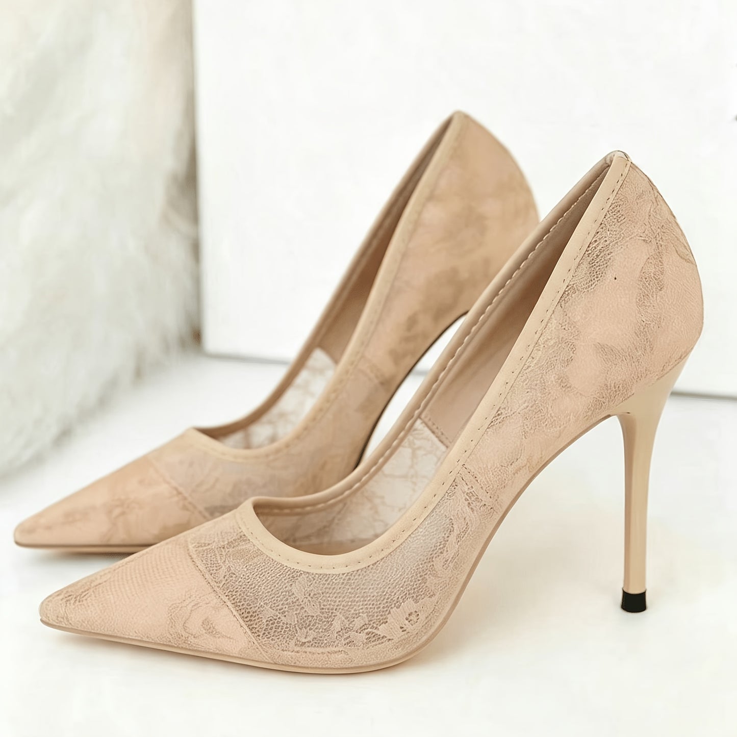Women’s Mesh Lace Stiletto Heels Pointed Toe Elegant Dress Shoes