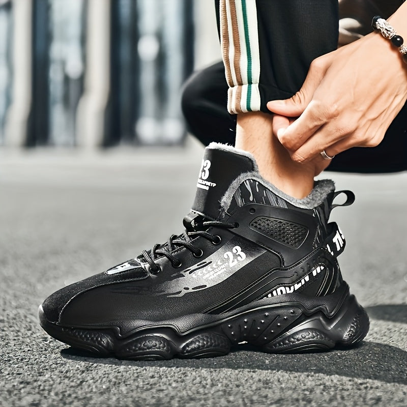 Men's High-Top Winter Sneakers with Thick Rubber Sole & Warm Fabric - Black/White/Grey/Grey Sneakers for Gym,, Casual Wear, Trainers, High Top Sneakers For Men, Black Trainers Men, Mens Shoe, High Tops Sneakers For Men Black,