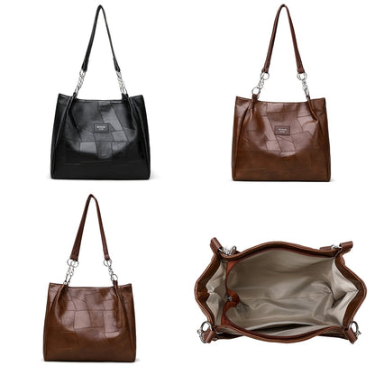 Women's Fashion Shoulder Bag with Patchwork Pattern and Chain Tote Handbag for Travel and Shopping