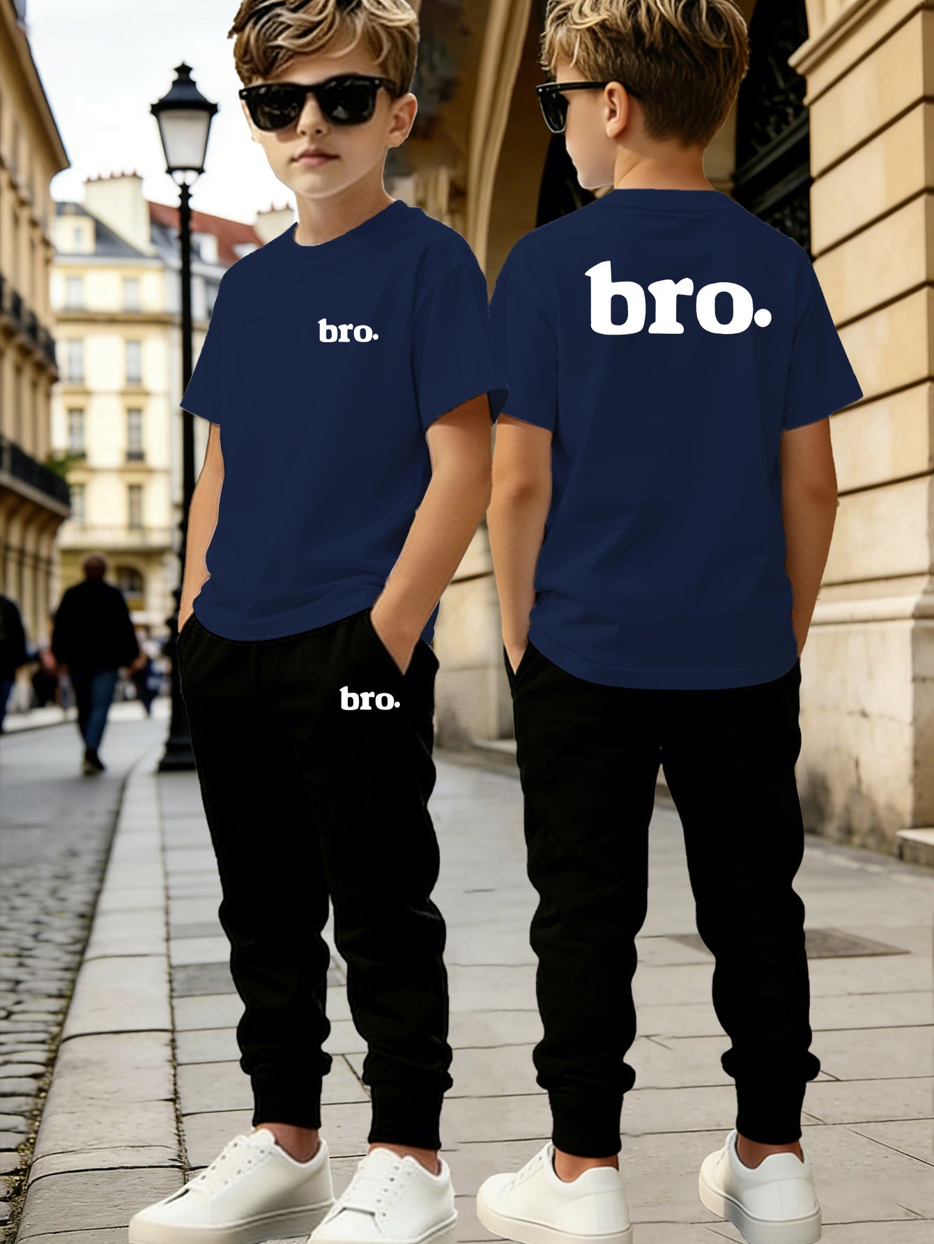 Boys' Summer Casual Shorts & Long Pants Set with 'BRO' Print