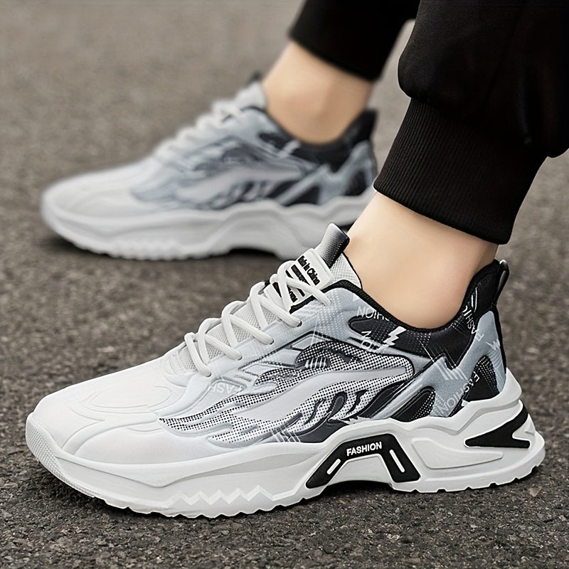 Men'S Breathable Mesh Casual Business Shoes - Low-Top Lace-Up Sneakers with Cushioned PVC Sole, All-Season Comfort for Daily Wear, Sports  Office, Grey/Black/White Design, Shoes Sneakers, Sleek Sporty Look, Comfortable Fabri