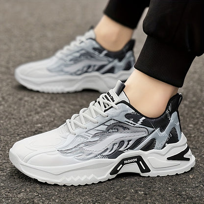 Men'S Breathable Mesh Casual Business Shoes - Low-Top Lace-Up Sneakers with Cushioned PVC Sole, All-Season Comfort for Daily Wear, Sports  Office, Grey/Black/White Design, Shoes Sneakers, Sleek Sporty Look, Comfortable Fabri