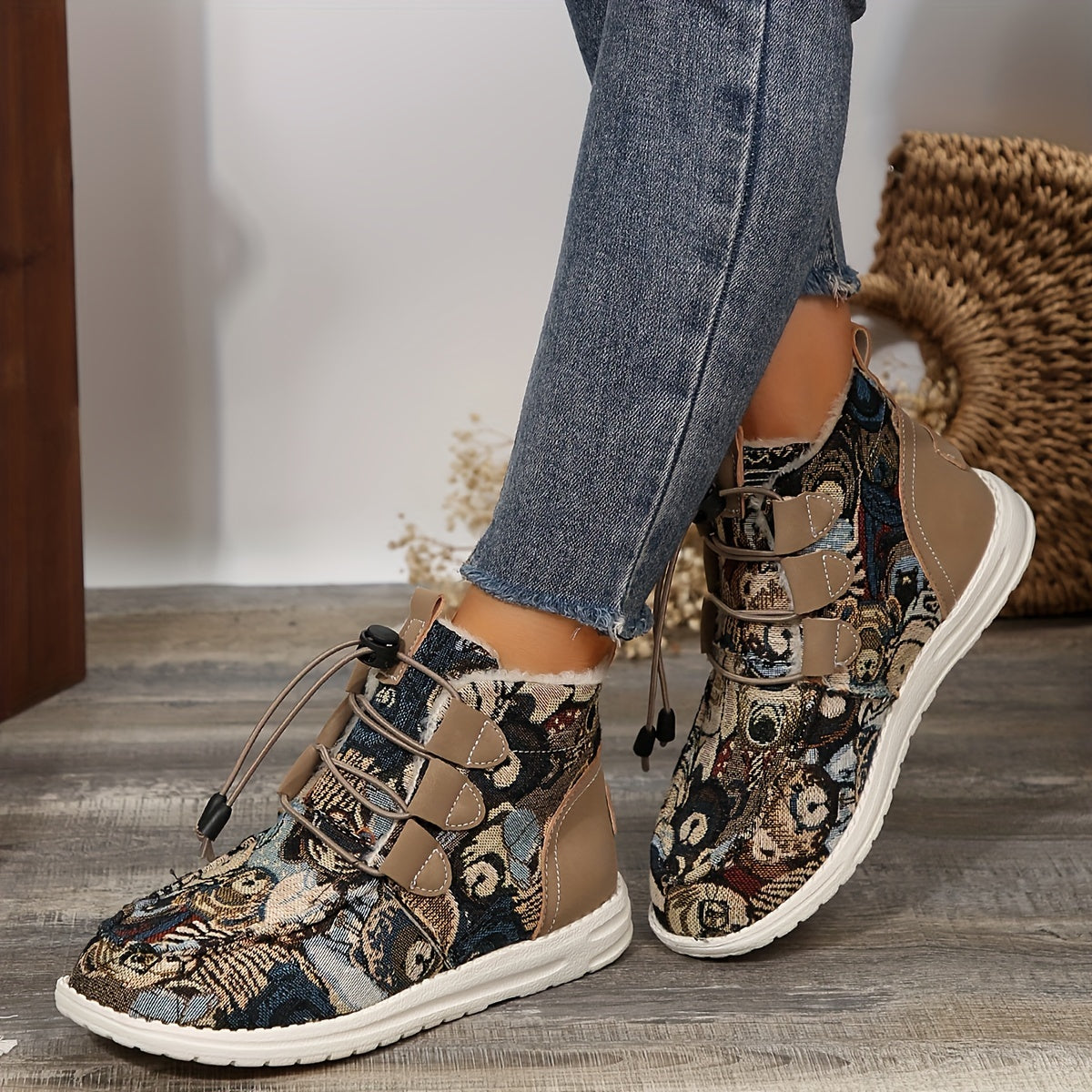 Women'S Cozy Winter Boots - Comfortable Slip-On Mid-Calf Riding Boots with Thick Sole, Round Toe, White & Black Lace-Up Design - Perfect for Cold Weather, Snow Boots, Winter Boots