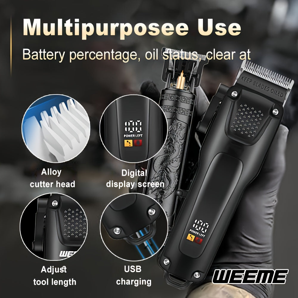 WEEME 2pcs/3pcs Grooming Kit Electric Hair Clipper + Beard Trimmer + Shaver + Nose Hair Trimmer, USB Rechargeable with LCD Display | Perfect Gift for Dad, Husband, Boyfriend (Father's Day/Birthday) - ayq