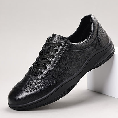 [Sneakers] Genuine Faux Leather Men'S Outdoor Casual Shoes - Comfortable And Versatile Soft Surface Lightweight Walking Shoes - High-Quality Black Lace-Up Minimalist Retro Rubber Sole Men'S Shoes - ayq