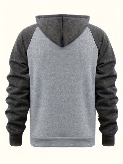 Men'S Stylish Color Block Hoodie - Casual Zip-Up Hooded Sweatshirt with Front Pockets, Long Sleeves, and Ribbed Cuffs - Maroon & Black Design, Comfortable for Fall and Winter Wear