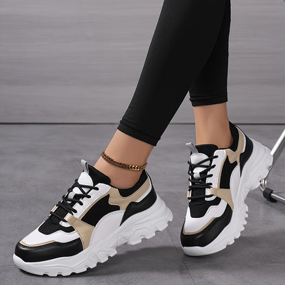 Women'S Fashion Casual Sneakers, Sizes 36-42, Breathable Lace-Up Running Shoes, Lightweight, Low Top, Round Toe, with Fabric Upper and MD Sole, All-Season Wear