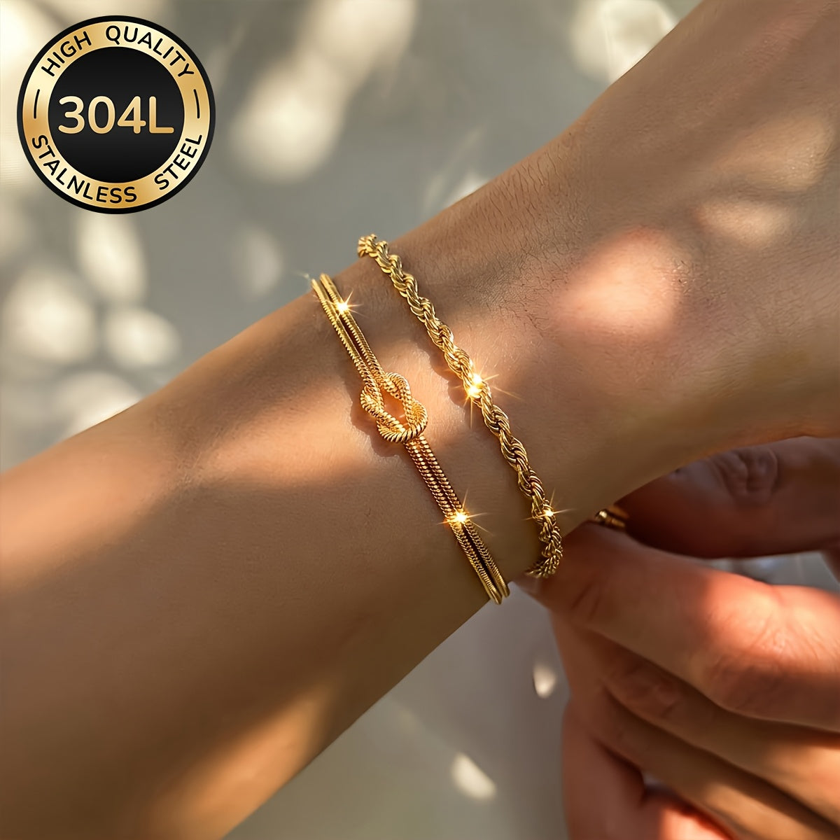 Women's 2pcs 18K Gold Plated Stainless Steel Bracelets - Elegant Daily