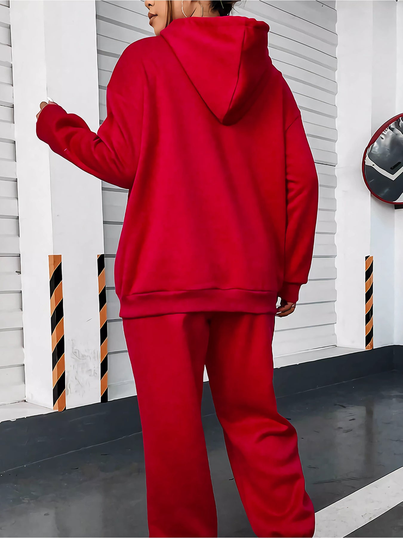 Women'S 2024 New Year Sweatshirt and Pants Set, Hooded Long Sleeve Casual Outfit with Pockets, Polyester Knit Fabric, Geometric Pattern, for Autumn/Winter Season