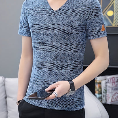 Men's Short-Sleeve T-Shirt Summer Hollow-Out Cool High-End Half Sleeve Breathable Non-See-Through