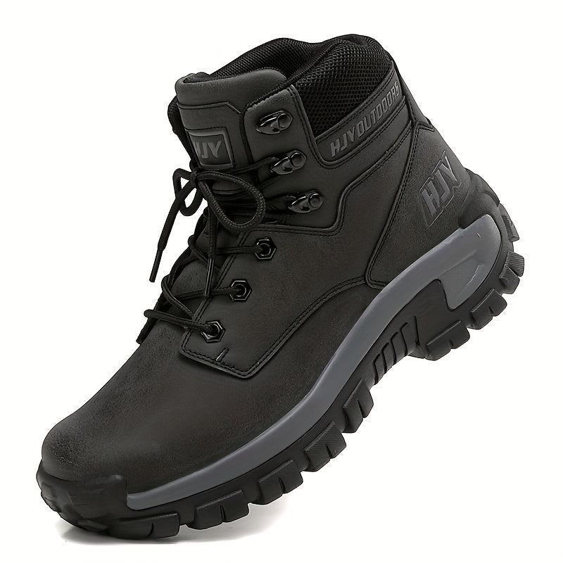 Men's Mid-Top Outdoor Hiking and Work Boots – Durable PU Leather