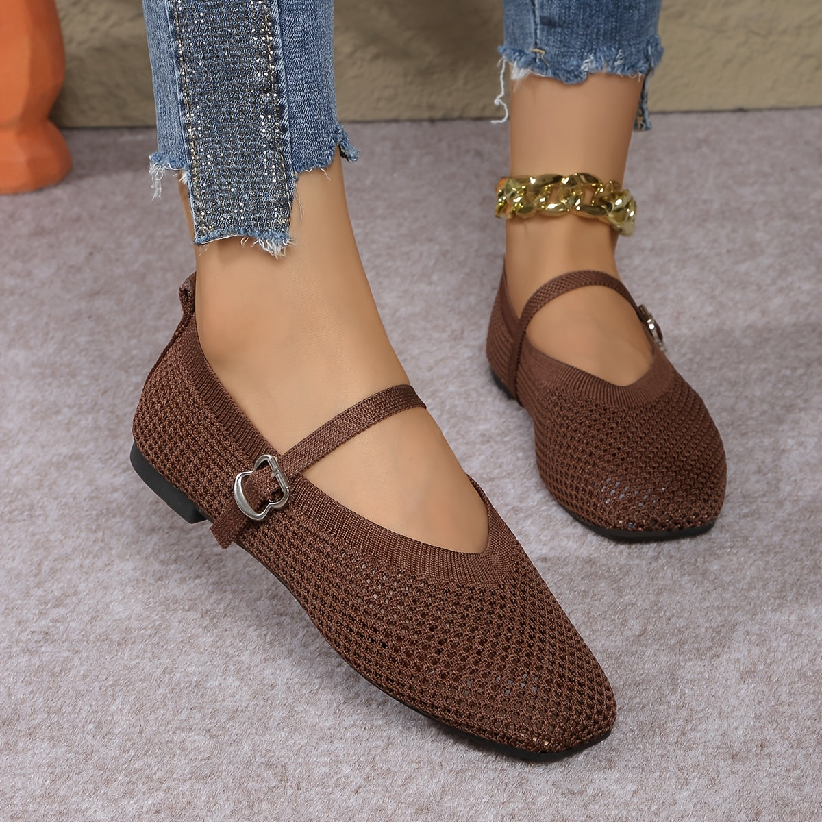 All-Season Breathable Square Toe Mary Jane Flats for Women