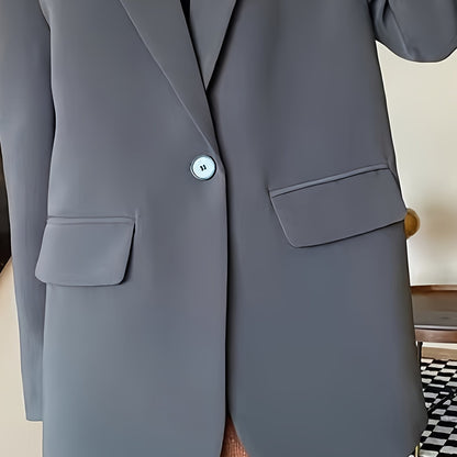 Women'S Chic Casual Blazer - Polyester, Solid Color, Long Sleeve, Button Front with Pockets, Loose Fit, Spring/Fall Jacket, Casual Wear Jacket|Minimalist Jacket|Single lapel Jacke