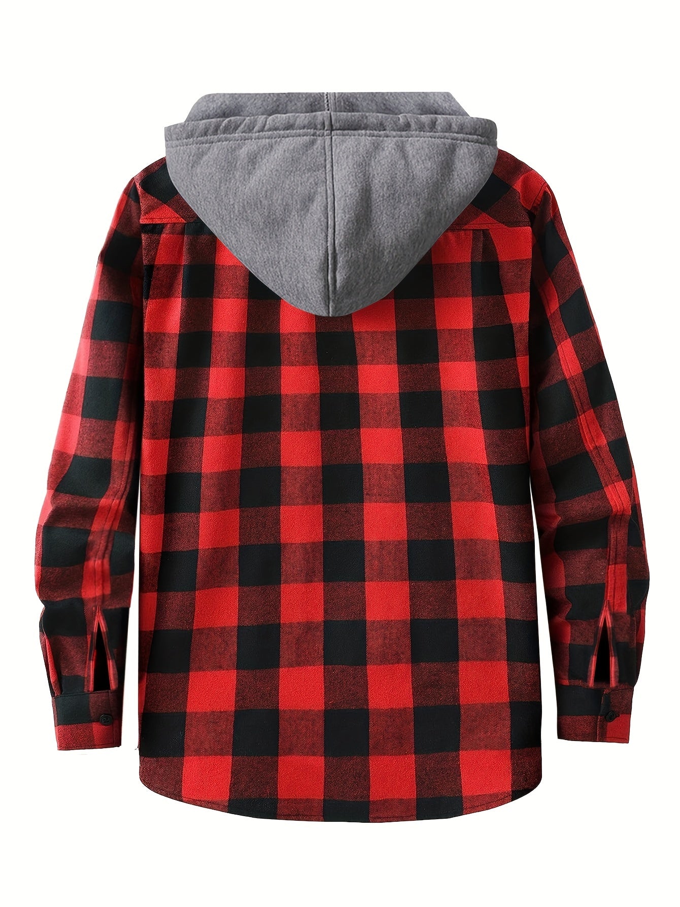 Plaid Shirt Coat For Men Long Sleeve Casual Regular Fit Button Up Hooded Shirts Jacket