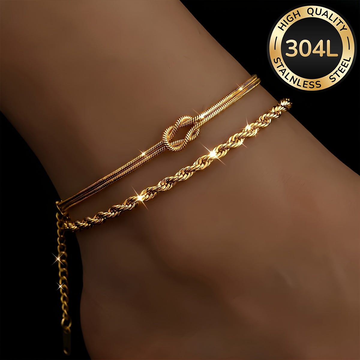 Women's 2pcs 18K Gold Plated Stainless Steel Bracelets - Elegant Daily
