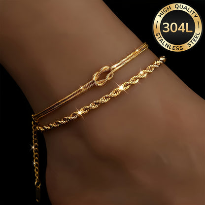 Women's 2pcs 18K Gold Plated Stainless Steel Bracelets - Elegant Daily
