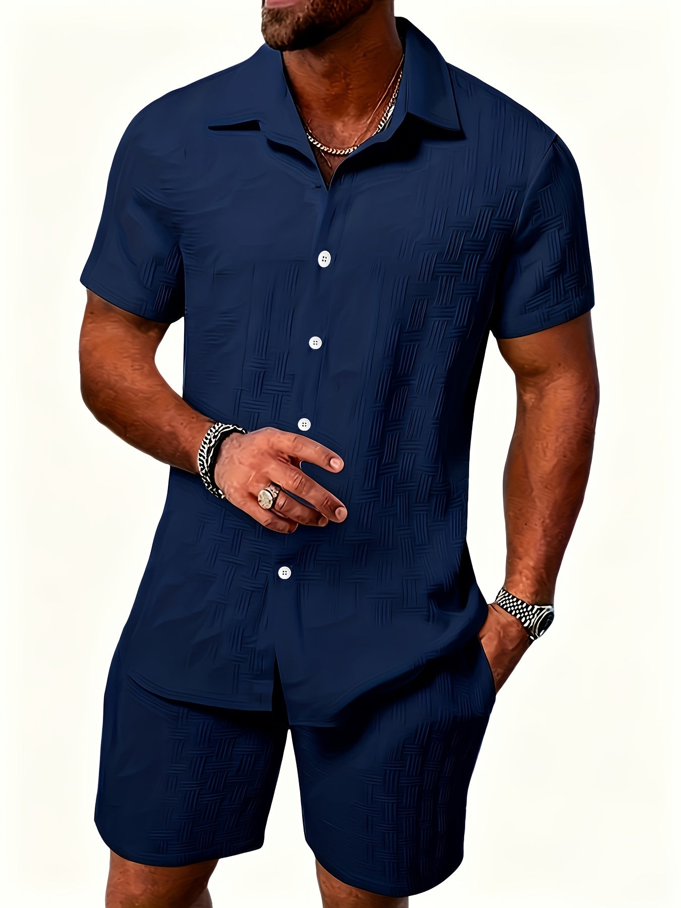 Men's Casual Button-Up Short Sleeve Shirt & Shorts Set