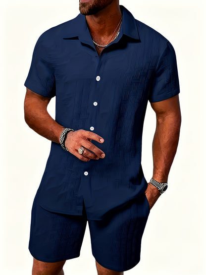 Men's Casual Button-Up Short Sleeve Shirt & Shorts Set