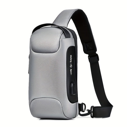 Oxford Fabric Waist Bag with USB Charging  Combination Lock - Sleek Black Crossbody for Men  Women, Ideal for Outdoor Activities  Motorcycle Riding, Perfect Valentine's or Father's Gift, Motorcycle Bag