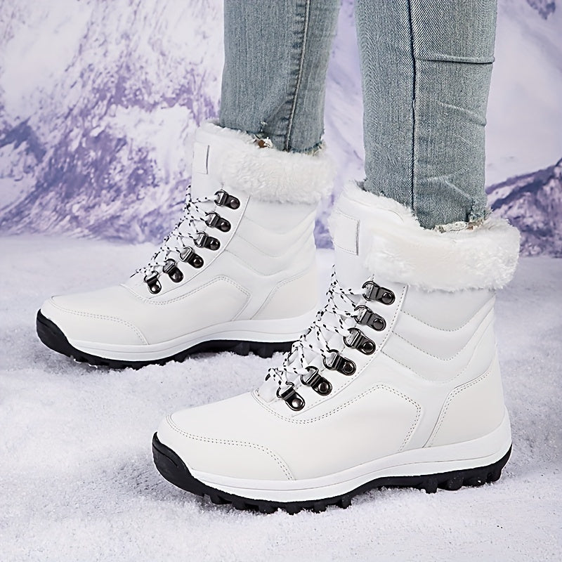 Women's Winter Boots with Fau - High-Top Snow Boots with Buckle Strap & Spiked Traction, Round Toe Synthetic /Nylon-like, Plush & Rubber Sole for Ice Walking, Snowshoe Boots (Black), Winter Boots For Women, Snow Boots Women,