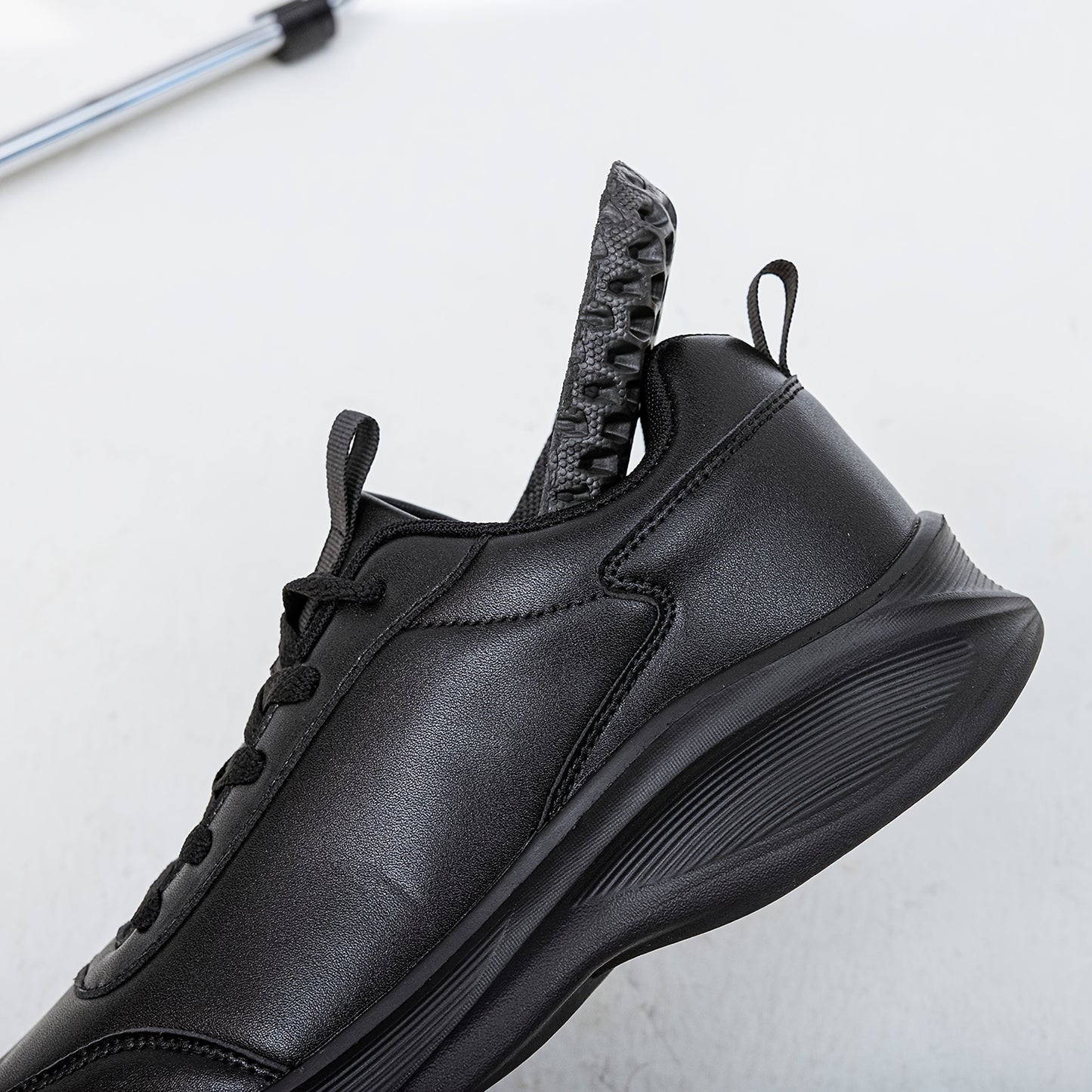 Men's Casual Sneakers Tennis Shoes - Comfortable, Versatile, and Stylish Running, Sports, and Casual Footwear. Black with White Accents, Featuring a Solid Black Synthetic Upper and Durable, Slip-resistant PVC Sole. Lace-up De - ayq