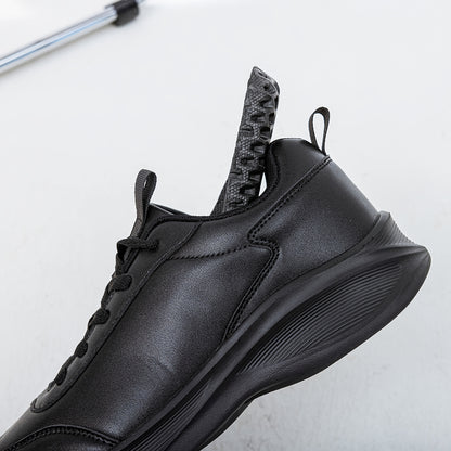 Men's Casual Sneakers Tennis Shoes - Comfortable, Versatile, and Stylish Running, Sports, and Casual Footwear. Black with White Accents, Featuring a Solid Black Synthetic Upper and Durable, Slip-resistant PVC Sole. Lace-up De - ayq