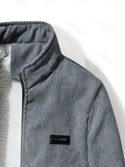 Men's Corduroy Jacket Olive Green - Retro Loose-Fit Full-Zip Winter Coat with Stand Collar & Zippered Pockets, Machine Washable Corduroy Outer (No) for Casual & Formal Wear - Autumn/Winter Outerwear, Womens Coats And Jackets,