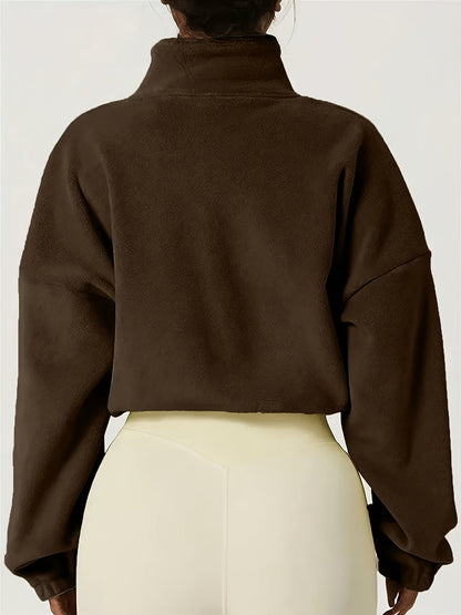 Women'S Casual Zippered Front Drawstring Hem Jacket - High-Neck Long Sleeve with Pockets, All-Season Comfort, Machine Washable, Versatile for Casual Attire, Casual Wear Jacket | Highneck Jacket | Zippered Jacket