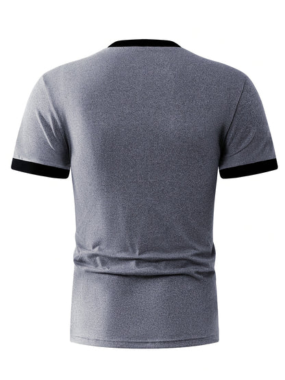 Men's Lightweight Summer Casual T-Shirt - Short Sleeve, Crew Neck, Two-Tone Color Block Design (Light Gray  Dark Gray), Machine Washable, Perfect for Casual Attire, Smooth Texture Fabric