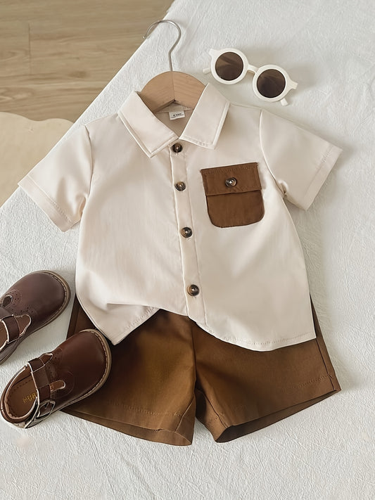 Boys' Casual Plaid Shirt & Shorts Set for Spring/Summer - ayq