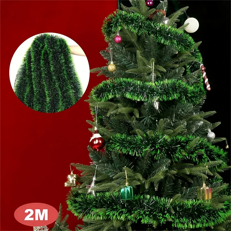 5pcs 200.0 cm Elegant Metallic Wire Garland - Plastic Christmas Party Decorations - Festive Green and White Stripes for Holiday Tree Trimming - Thanksgiving/New Year Decorations - No Electricity Required