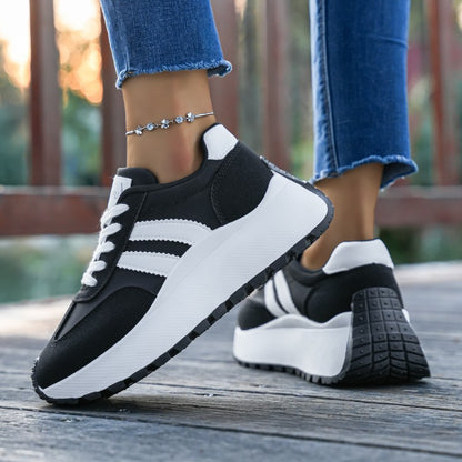 Women's Casual Low-Top Platform Sneakers with PVC Sole