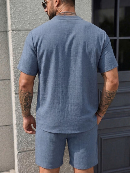 Men's Summer Casual 2-Piece Set Short Sleeve Shirt & Shorts