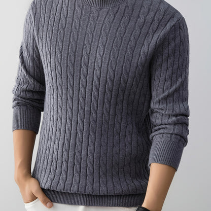 Men's Thick Winter Knit Sweater - High-Elastic Breathable Round Neck Pullover with Cross-Over Collar & Asymmetric Hem, Warm Casual Sweater for Fall/Winter, Machine Washable (Suitable for Daily Wear, Parties, Skiing) - Non- So