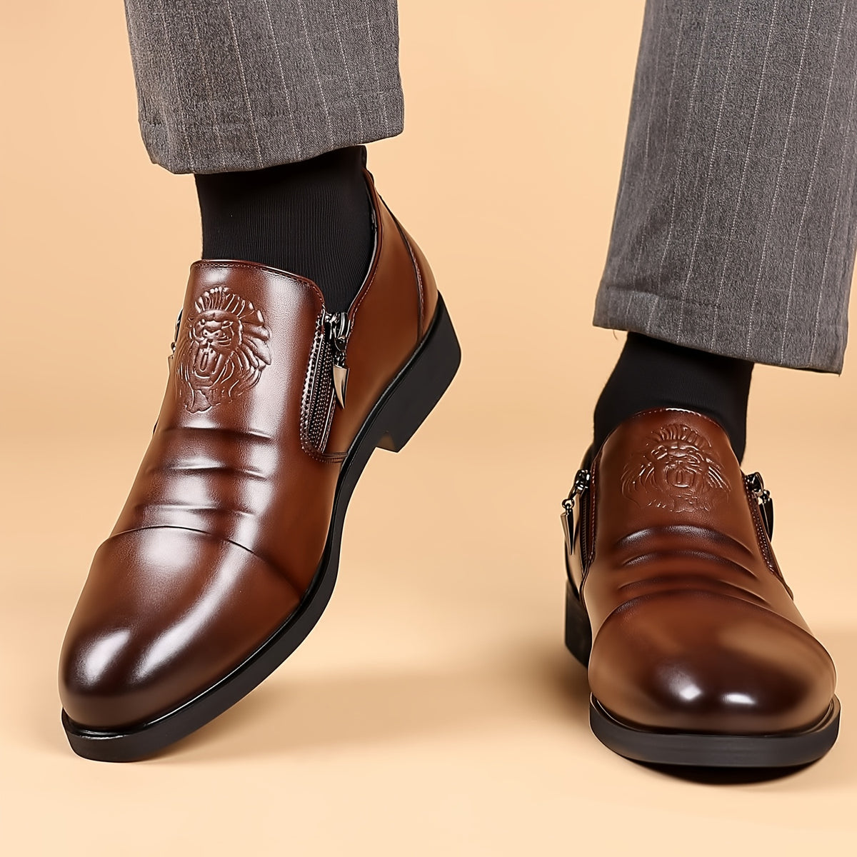 Men's Pointed Toe Business Loafers with Zipper Closure