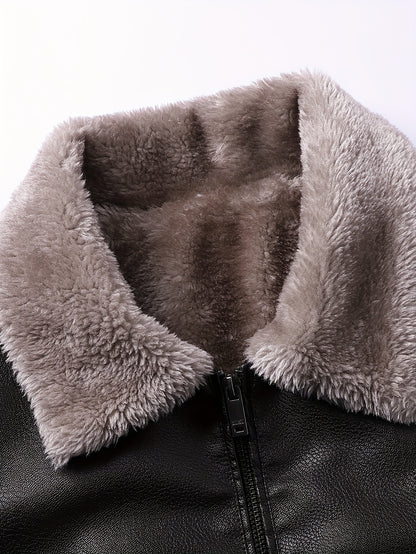 Siji Dou OBM Men's Coat, New Autumn/Winter Fleece-Lined Jacket with Faux Fur Collar, Trendy Casual Jacket for Men