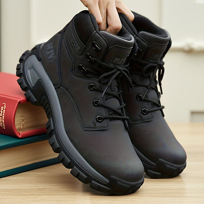 Men's Mid-Top Outdoor Hiking and Work Boots – Durable PU Leather