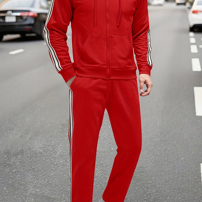 New Cross-Border Casual Sportswear Set of 2pcs, Hooded Zipper Cardigan Jacket Is Easy And Easy to Match, Side Striped Sweatpants Hide Meat And Show Long Legs, Daily Commute, Full of Comfort, Black Main Tone + Side Stripes