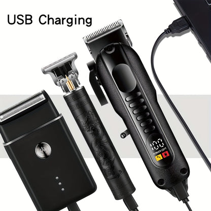 2pcs/3pcs Professional Men'S Hair Clipper - Cordless and USB Rechargeable Beard Trimmer with Limit Comb, Ideal for Haircutting and Beauty, Barber Clippers, Grooming Essentials, Sleek Design, Durable Construction, Personal Car - ayq
