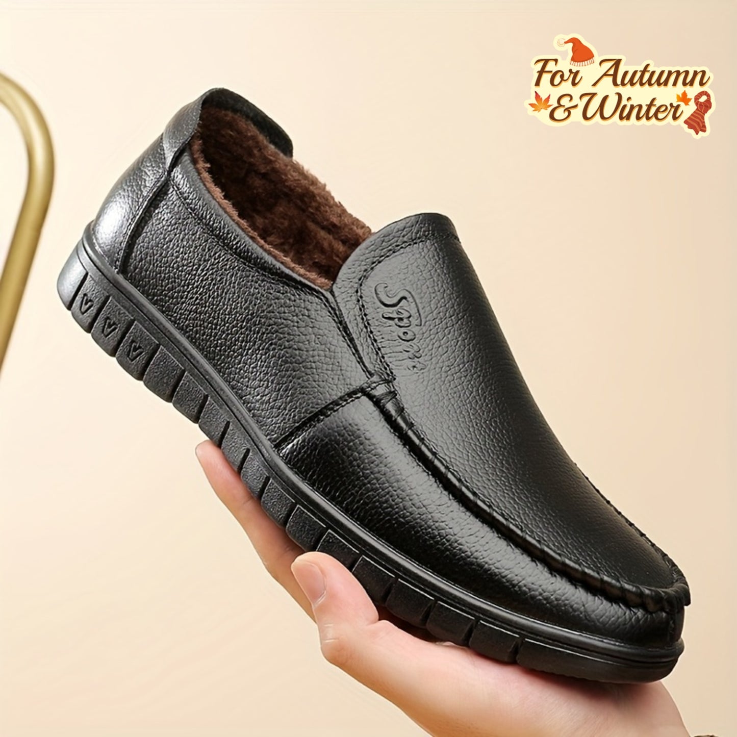 Men's Fuzz-lined Loafer Shoes, Comfy Non-slip Slip On Shoes, Men's Footwear, Fall And Winter
