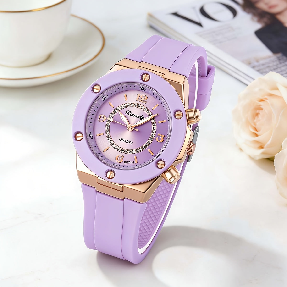 Women’s Silicone Strap Quartz Watch with Large Round Dial